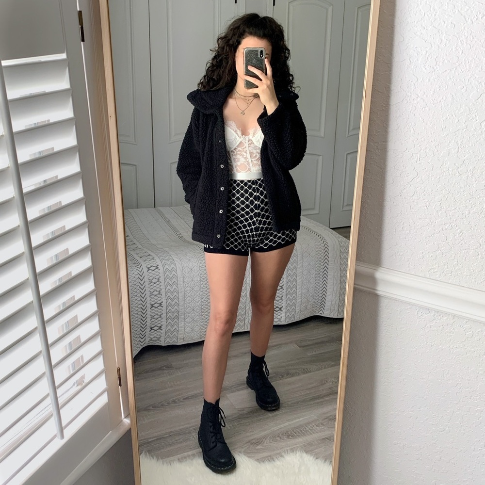 Black and White Print Sweater Shorts Medium